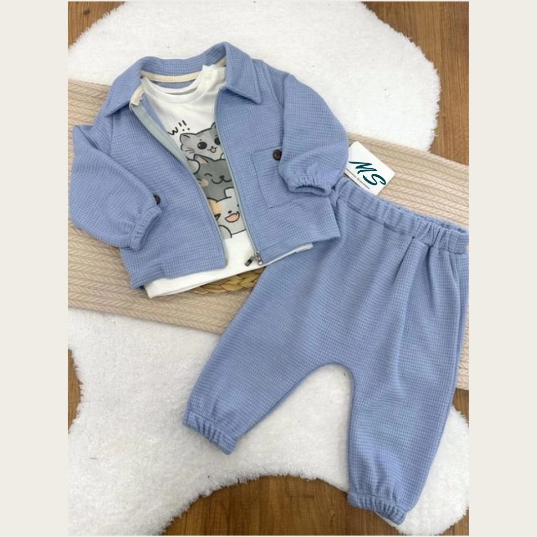 Set 3 Piese Băieței Mason, Jachetă Bleu, Tricou Alb, Pantaloni Comozi [4]