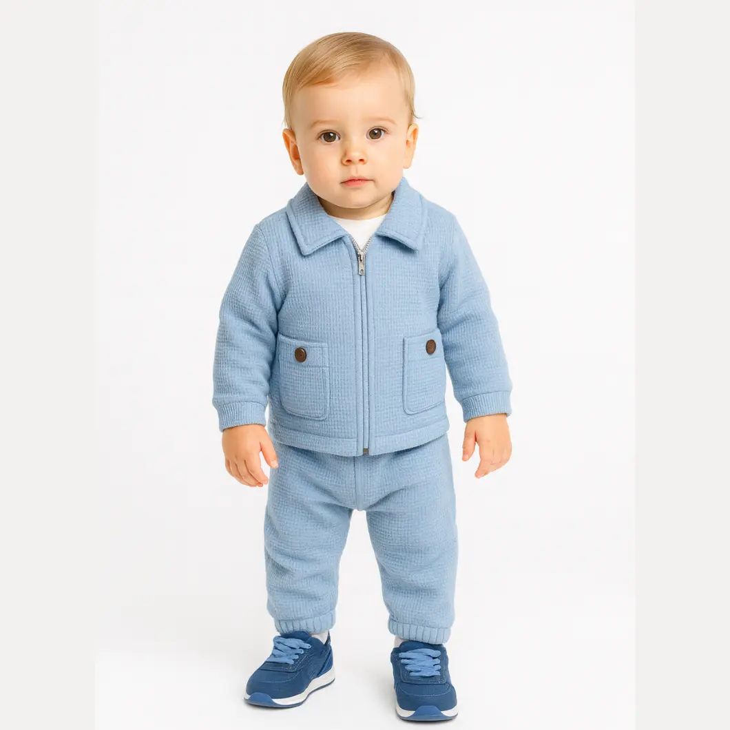 Set 3 Piese Băieței Mason, Jachetă Bleu, Tricou Alb, Pantaloni Comozi [1]