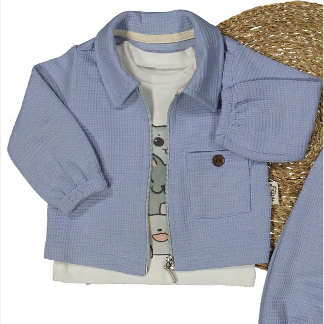 Set 3 Piese Băieței Mason, Jachetă Bleu, Tricou Alb, Pantaloni Comozi [8]