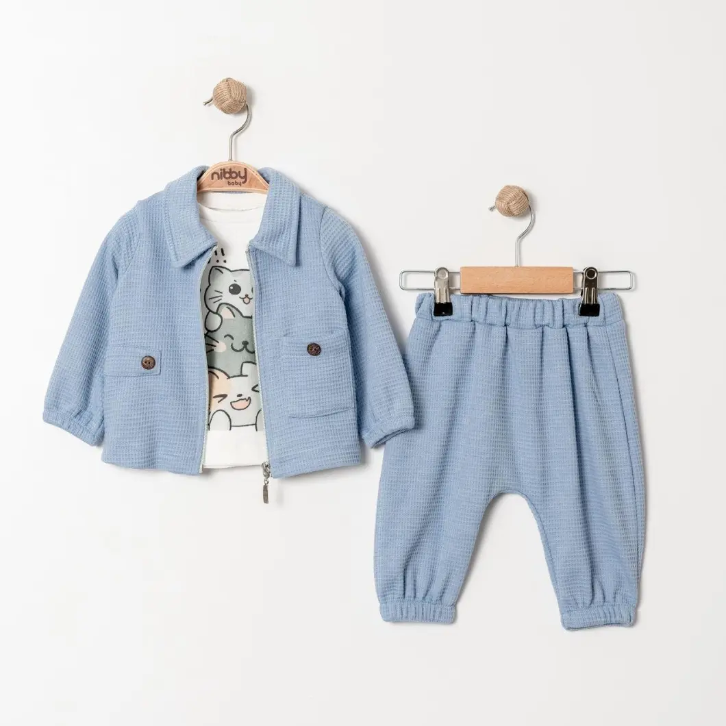 Set 3 Piese Băieței Mason, Jachetă Bleu, Tricou Alb, Pantaloni Comozi [2]