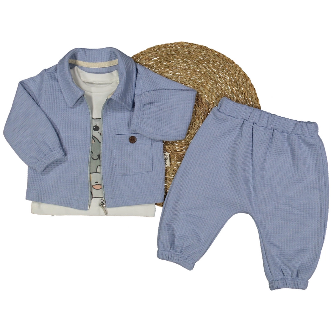 Set 3 Piese Băieței Mason, Jachetă Bleu, Tricou Alb, Pantaloni Comozi [6]