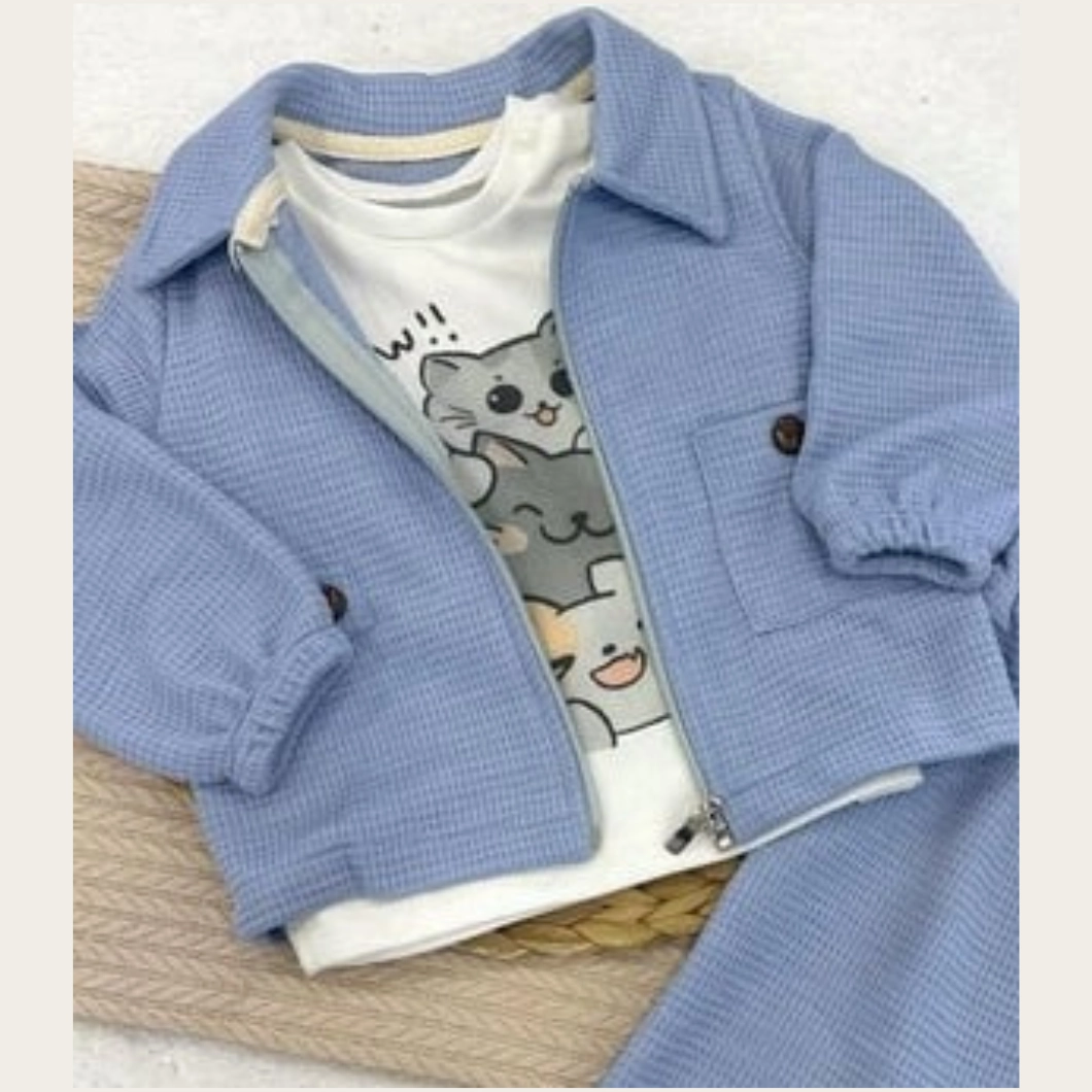 Set 3 Piese Băieței Mason, Jachetă Bleu, Tricou Alb, Pantaloni Comozi [3]
