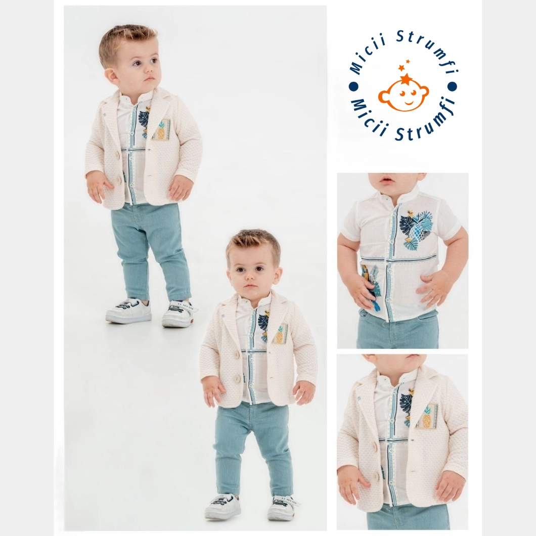 Set 3 Piese Băieței Tropical Jeans – Cămașă, Sacou și Pantaloni Elastici [2]