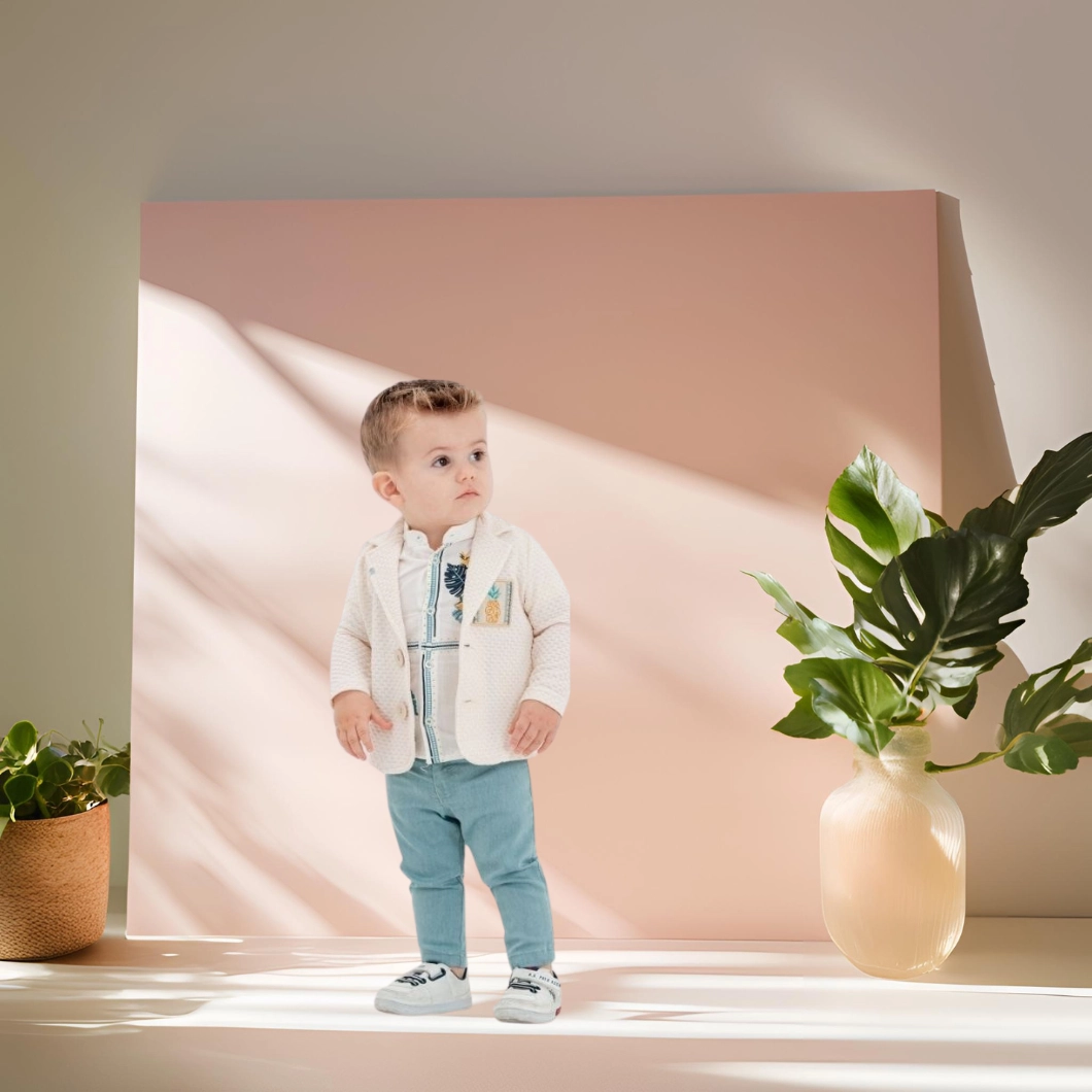 Set 3 Piese Băieței Tropical Jeans – Cămașă, Sacou și Pantaloni Elastici [4]