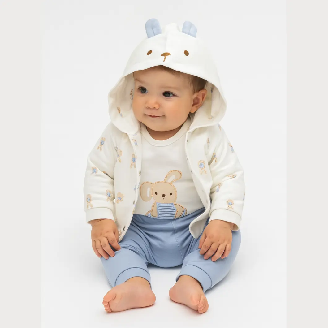 Set 3 piese Bebeluș Bunny Joy 100% Bumbac [2]