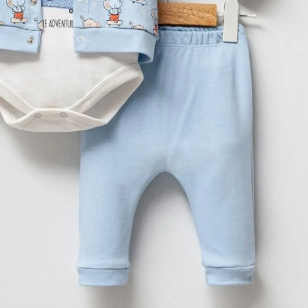 Set 100% Bumbac,3 Piese,Băieței-Elephant Fun Bleu [4]