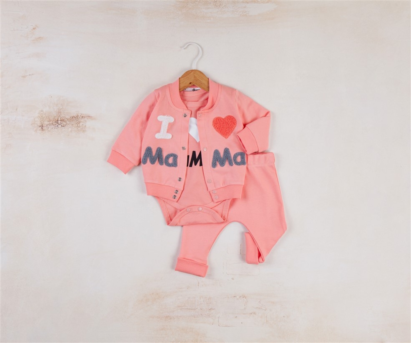 Set 3 Piese Fetițe "I Love Mama" - Somon [1]