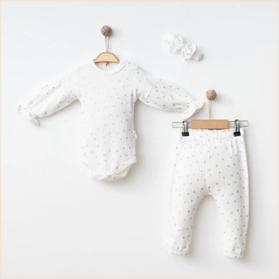 Set 3 Piese Fetițe Gray Hearts - 100% Bumbac premium [7]