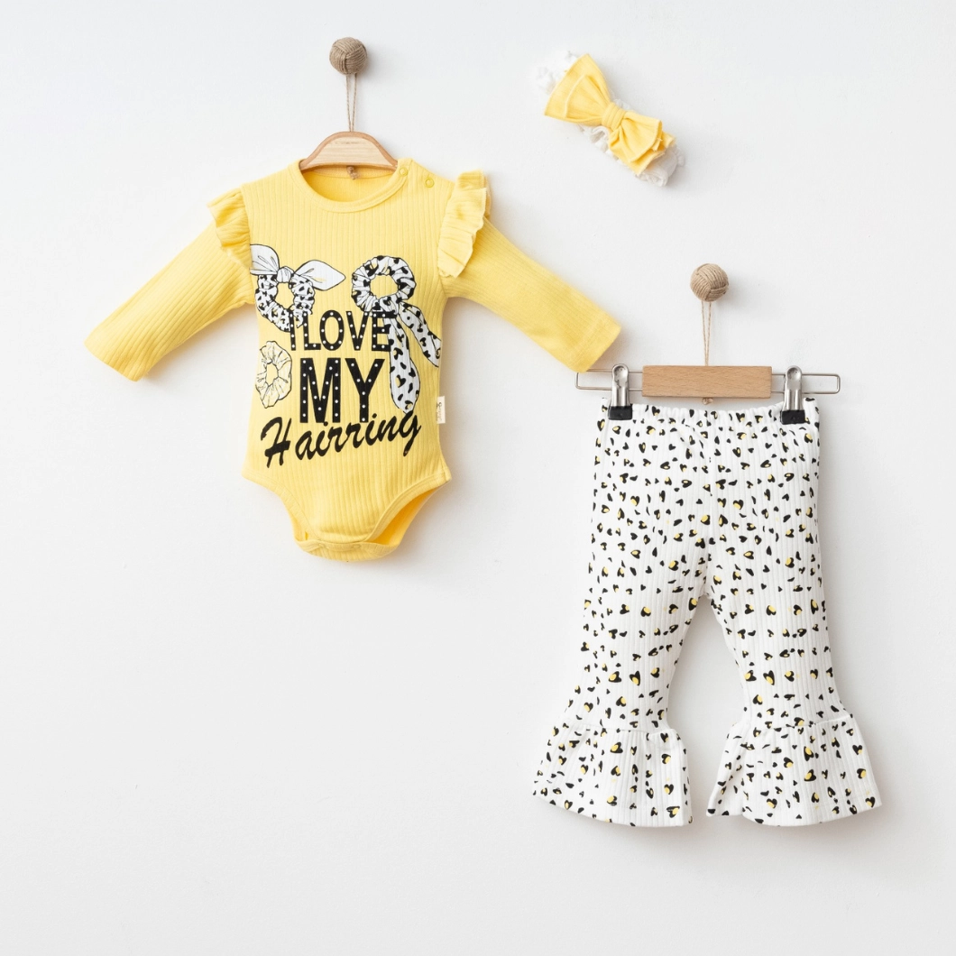 Set 3 Piese Fetițe Love My Hairring Galben - Bumbac 100% [1]