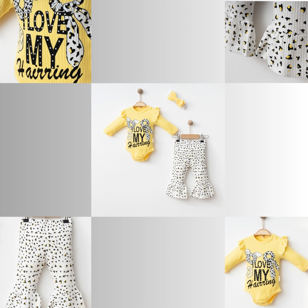 Set 3 Piese Fetițe Love My Hairring Galben - Bumbac 100% [6]
