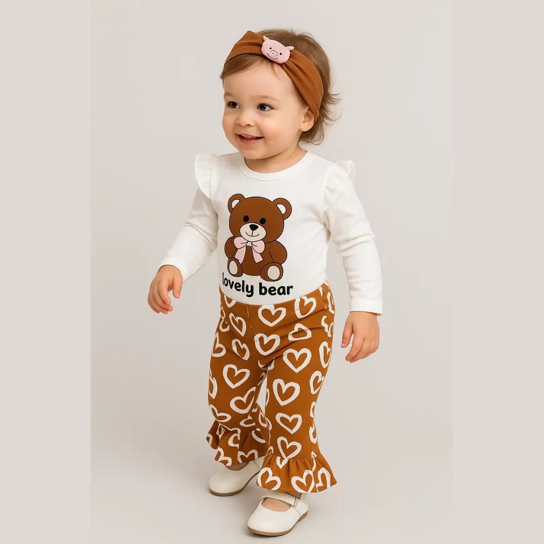 Set 3 Piese Fetițe Lovely Bear - 100% Bumbac premium [4]