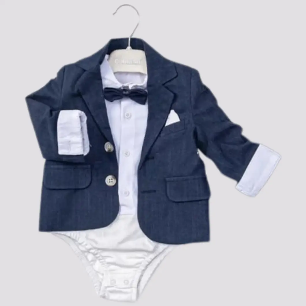 Costum băieței elegant – Set 3 piese bleumarin cu cămașă tip body [3]