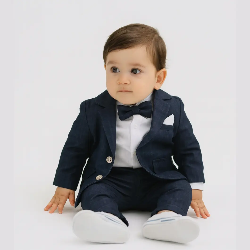 Costum băieței elegant – Set 3 piese bleumarin cu cămașă tip body [1]