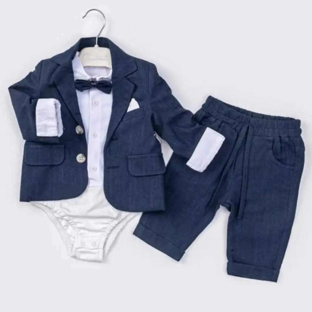 Costum băieței elegant – Set 3 piese bleumarin cu cămașă tip body [2]