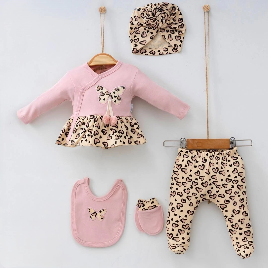 Set 5 piese fetițe – Fluturaș, Leopard, 100% Bumbac [1]