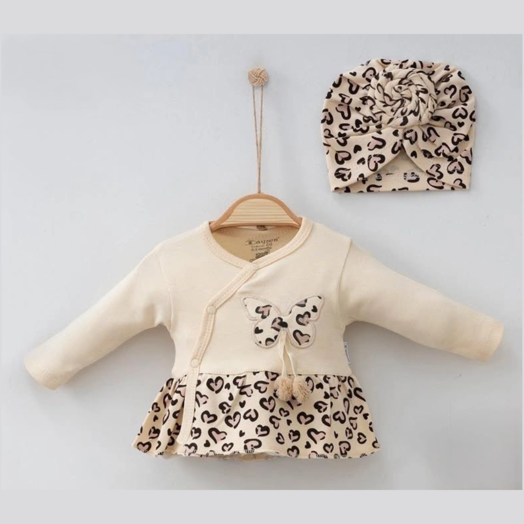 Set 5 piese fetițe – Fluturaș, Leopard, 100% Bumbac Bej [2]