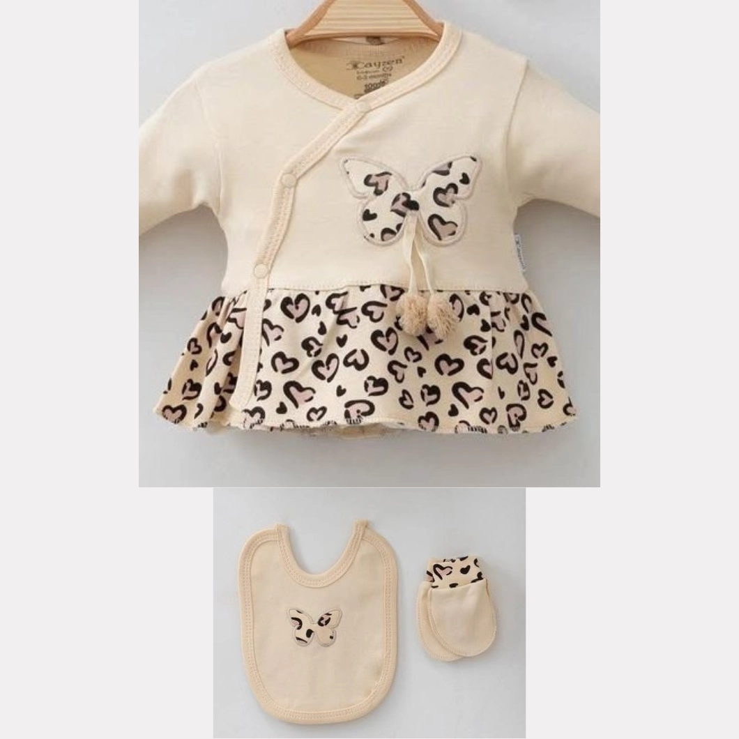 Set 5 piese fetițe – Fluturaș, Leopard, 100% Bumbac Bej [8]