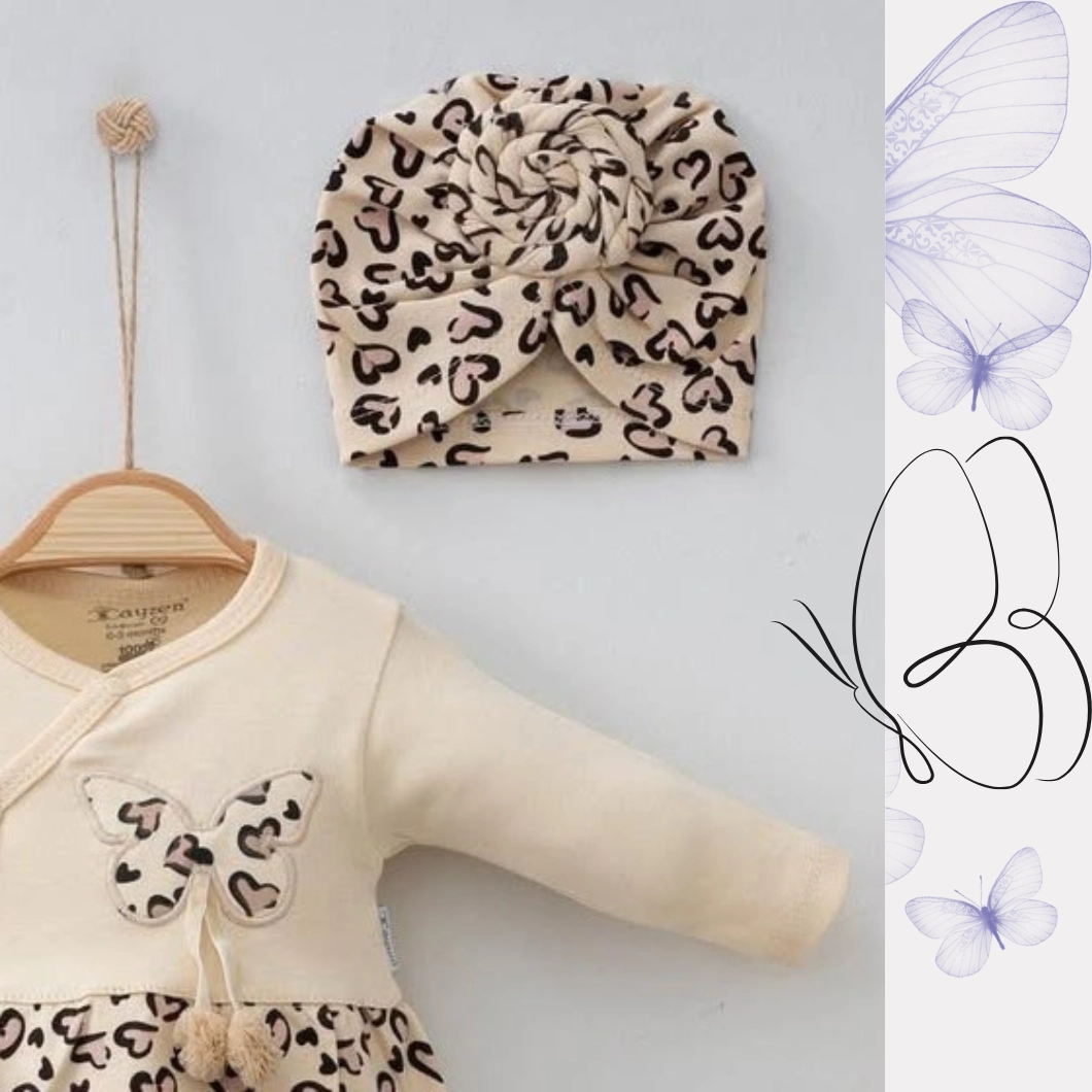 Set 5 piese fetițe – Fluturaș, Leopard, 100% Bumbac Bej [10]