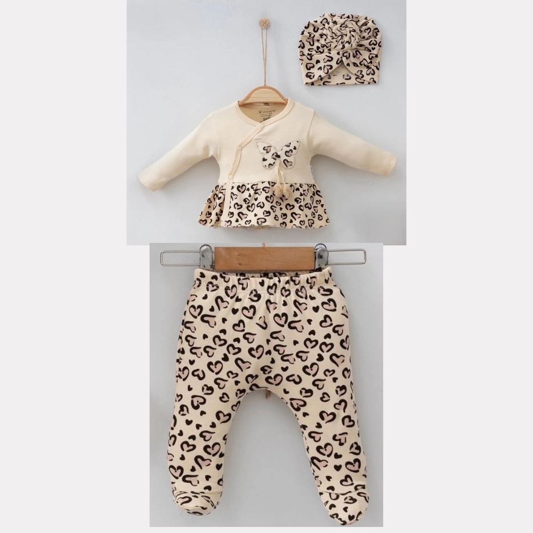 Set 5 piese fetițe – Fluturaș, Leopard, 100% Bumbac Bej [7]