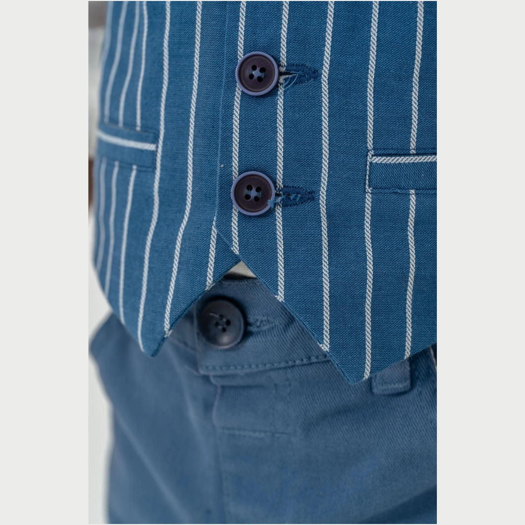 Set 3 Piese Băieței – Vestă Dungi, Cămașă Albă, Pantaloni Indigo [3]