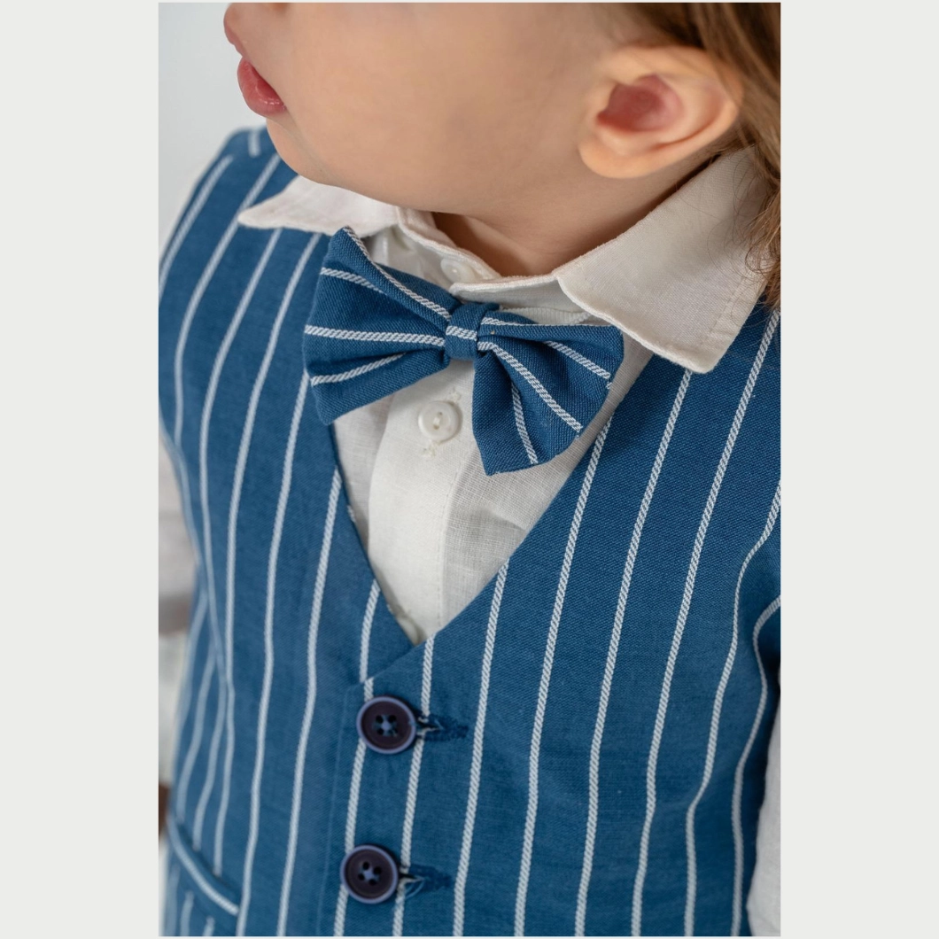 Set 3 Piese Băieței – Vestă Dungi, Cămașă Albă, Pantaloni Indigo [2]