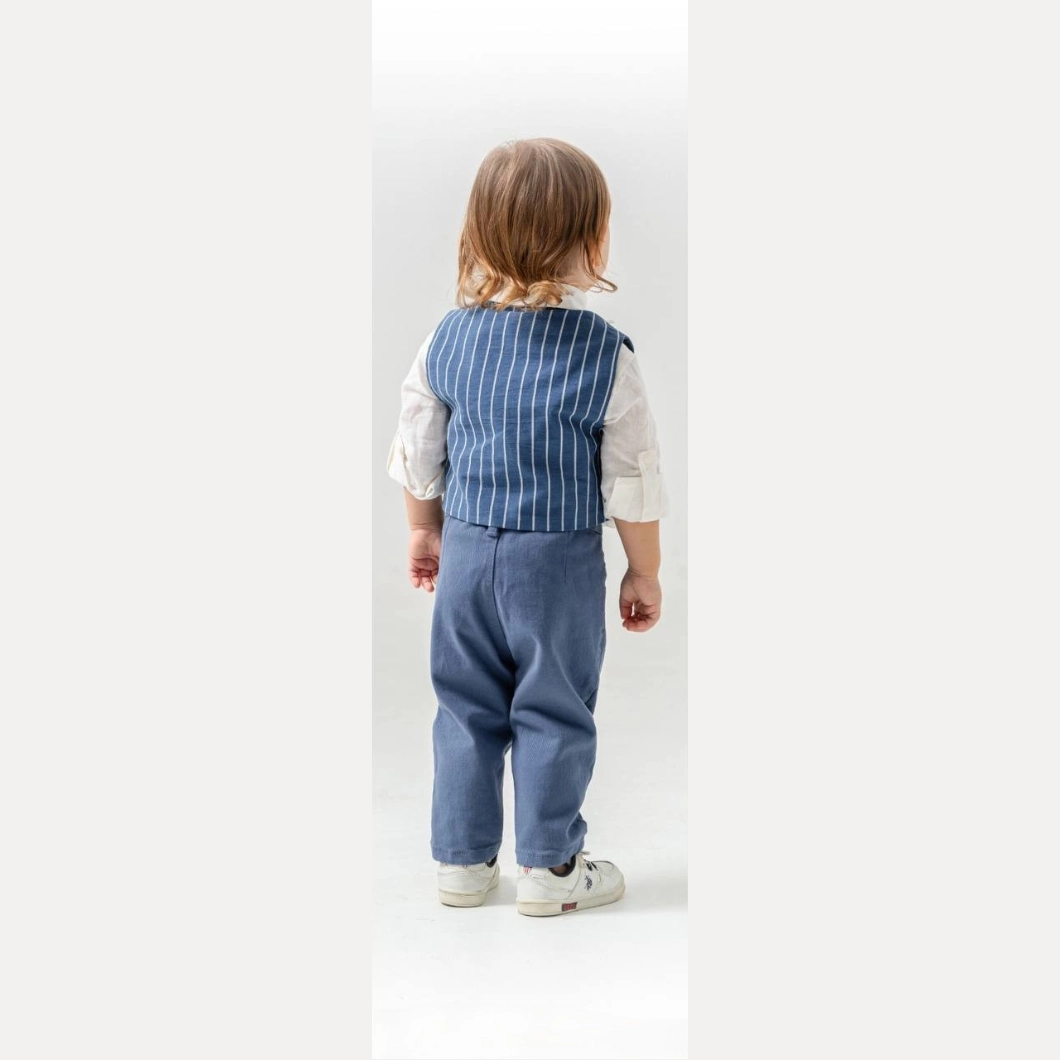 Set 3 Piese Băieței – Vestă Dungi, Cămașă Albă, Pantaloni Indigo [7]