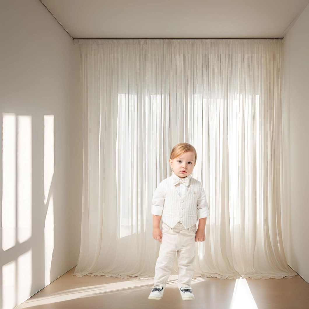 Set Casual 3 Piese Băieței Innocence, Vestă Bej, Cămașă Albă, Pantaloni Comozi [9]