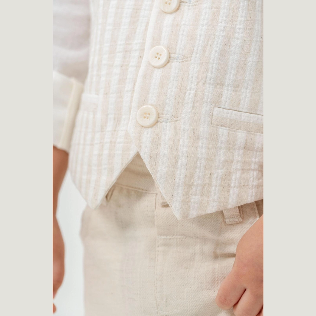 Set Casual 3 Piese Băieței Innocence, Vestă Bej, Cămașă Albă, Pantaloni Comozi [7]