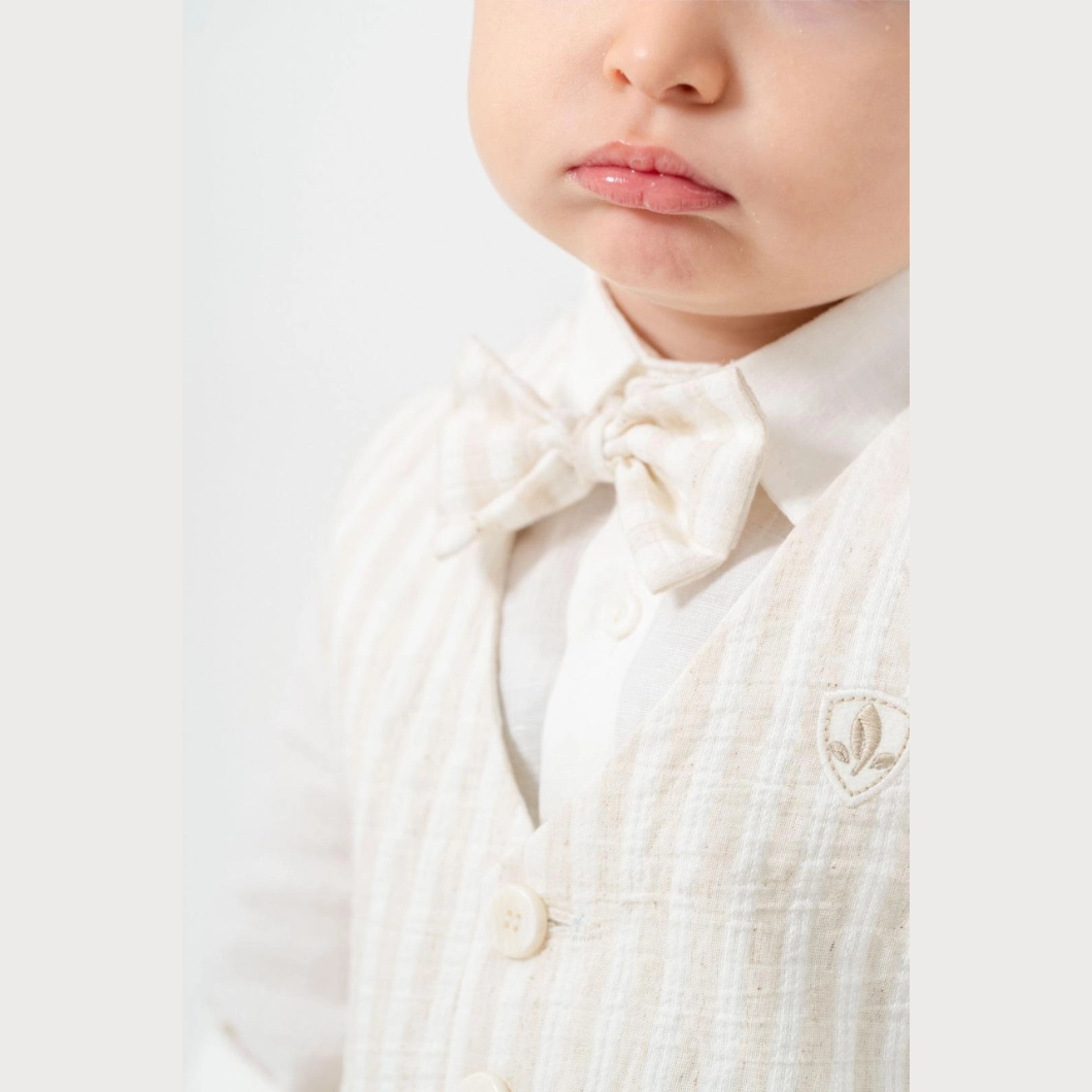 Set Casual 3 Piese Băieței Innocence, Vestă Bej, Cămașă Albă, Pantaloni Comozi [2]