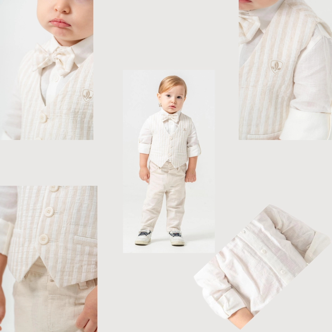 Set Casual 3 Piese Băieței Innocence, Vestă Bej, Cămașă Albă, Pantaloni Comozi [8]