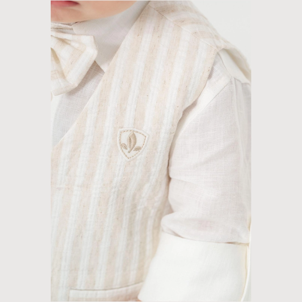 Set Casual 3 Piese Băieței Innocence, Vestă Bej, Cămașă Albă, Pantaloni Comozi [3]
