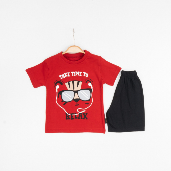 Set de Vară 2 Piese pentru Băieți - Tricou Roșu cu Imprimeu și Pantalon Scurt Negru [1]
