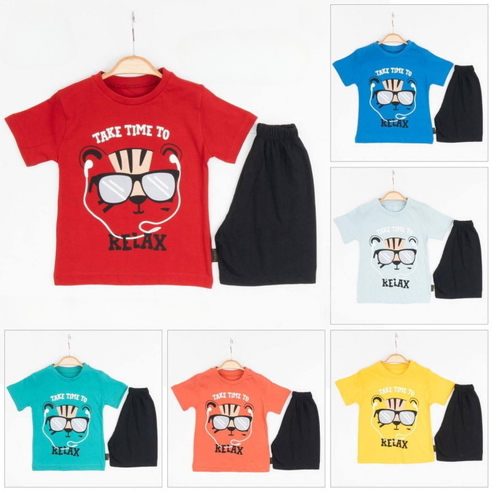 Set de Vară 2 Piese pentru Băieți - Tricou Roșu cu Imprimeu și Pantalon Scurt Negru [2]