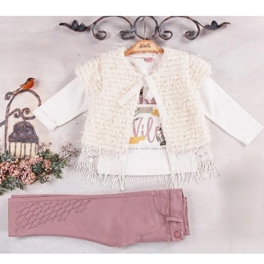 Set 3 piese fete – Bluză, pantaloni lila și vestă elegantă [2]
