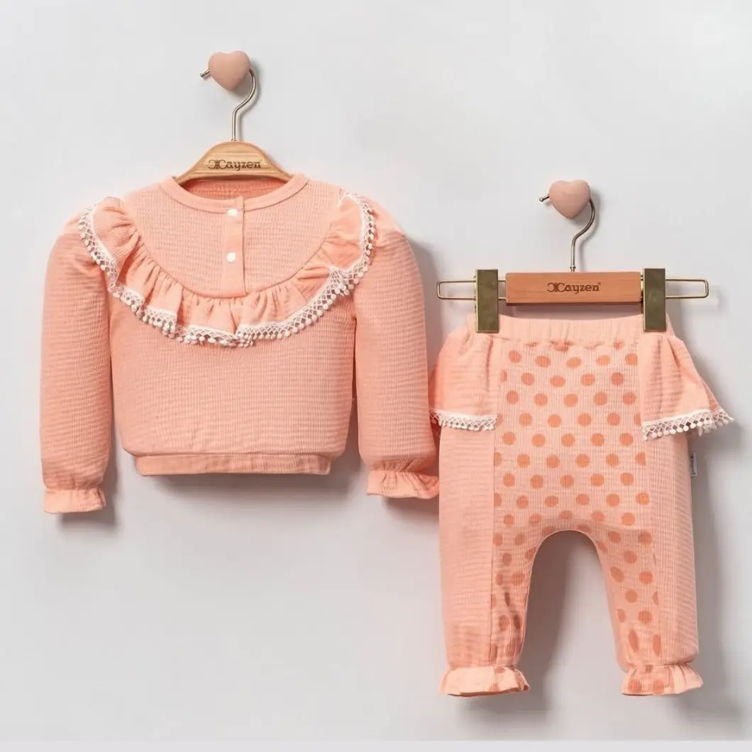 Set fetițe somon, bluză și pantaloni 100% bumbac [7]