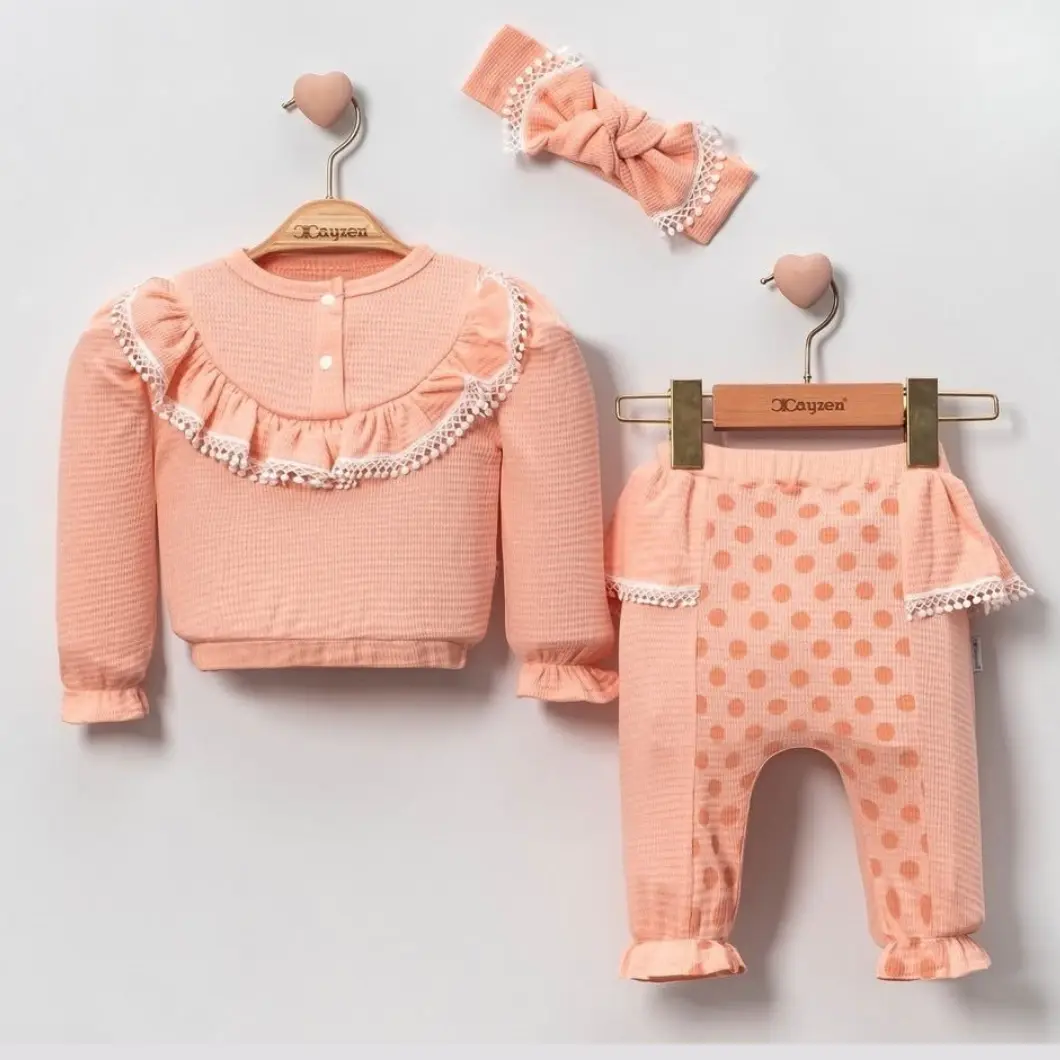 Set fetițe somon, bluză și pantaloni 100% bumbac [2]