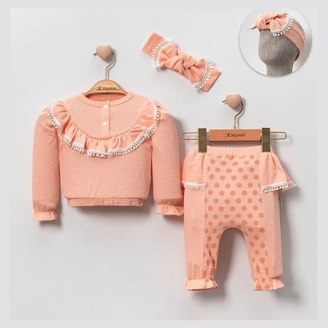 Set fetițe somon, bluză și pantaloni 100% bumbac [5]