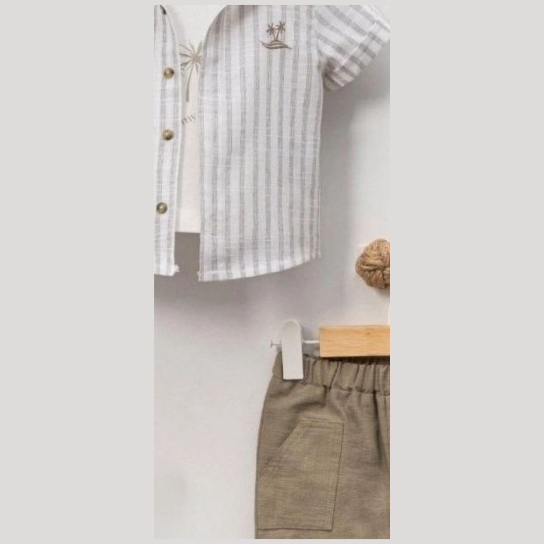 Set Palm Mood Băieței – Cămașă, Maieu & Pantaloni Kaki [5]