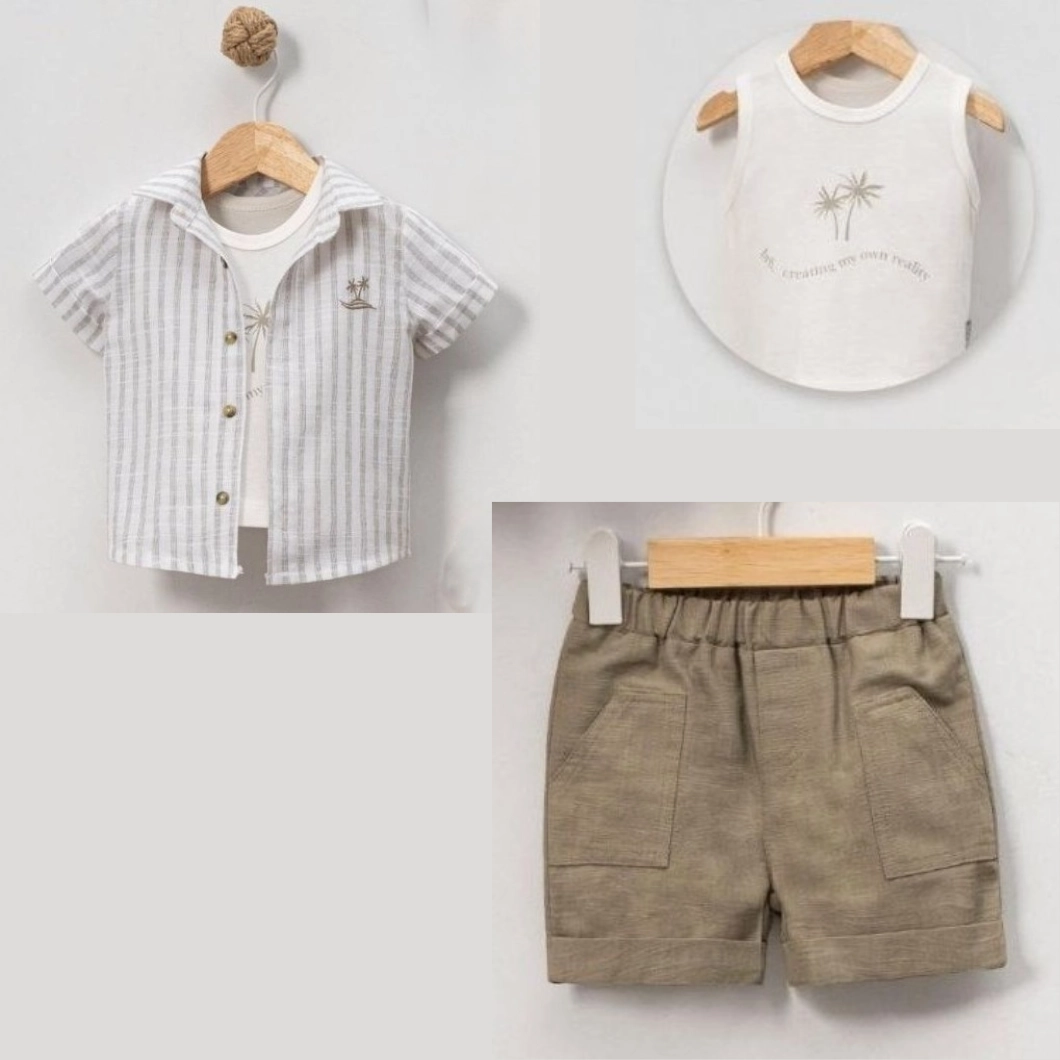 Set Palm Mood Băieței – Cămașă, Maieu & Pantaloni Kaki [7]