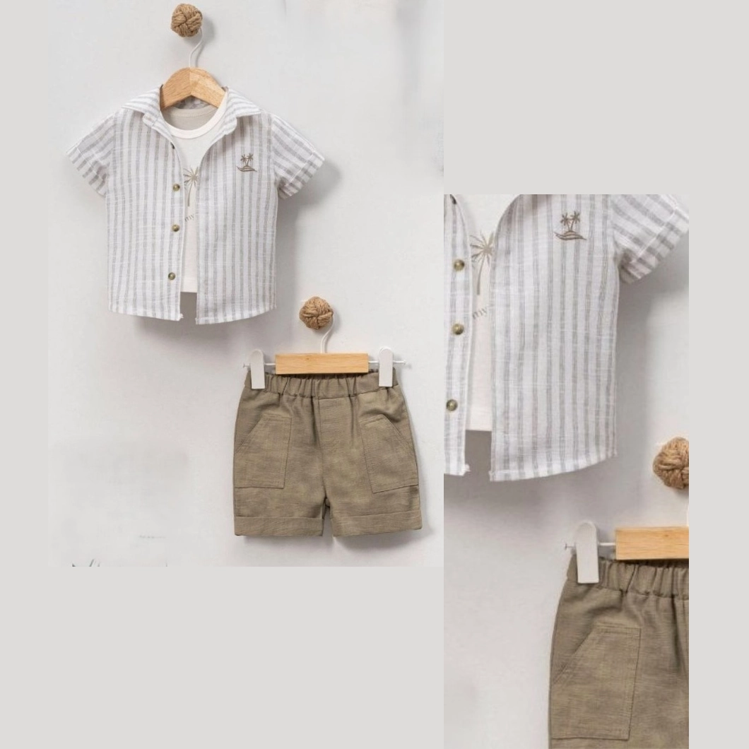 Set Palm Mood Băieței – Cămașă, Maieu & Pantaloni Kaki [8]