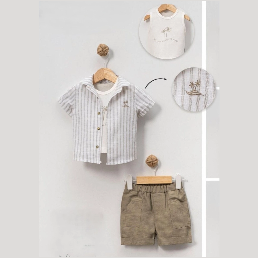 Set Palm Mood Băieței – Cămașă, Maieu & Pantaloni Kaki [3]