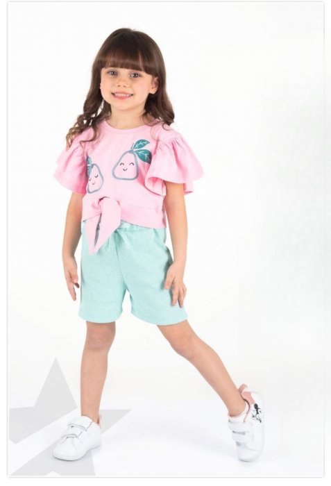 Set  Fetițe  Ada- Tricou Roz cu Volănașe și Pantalon Scurt [1]