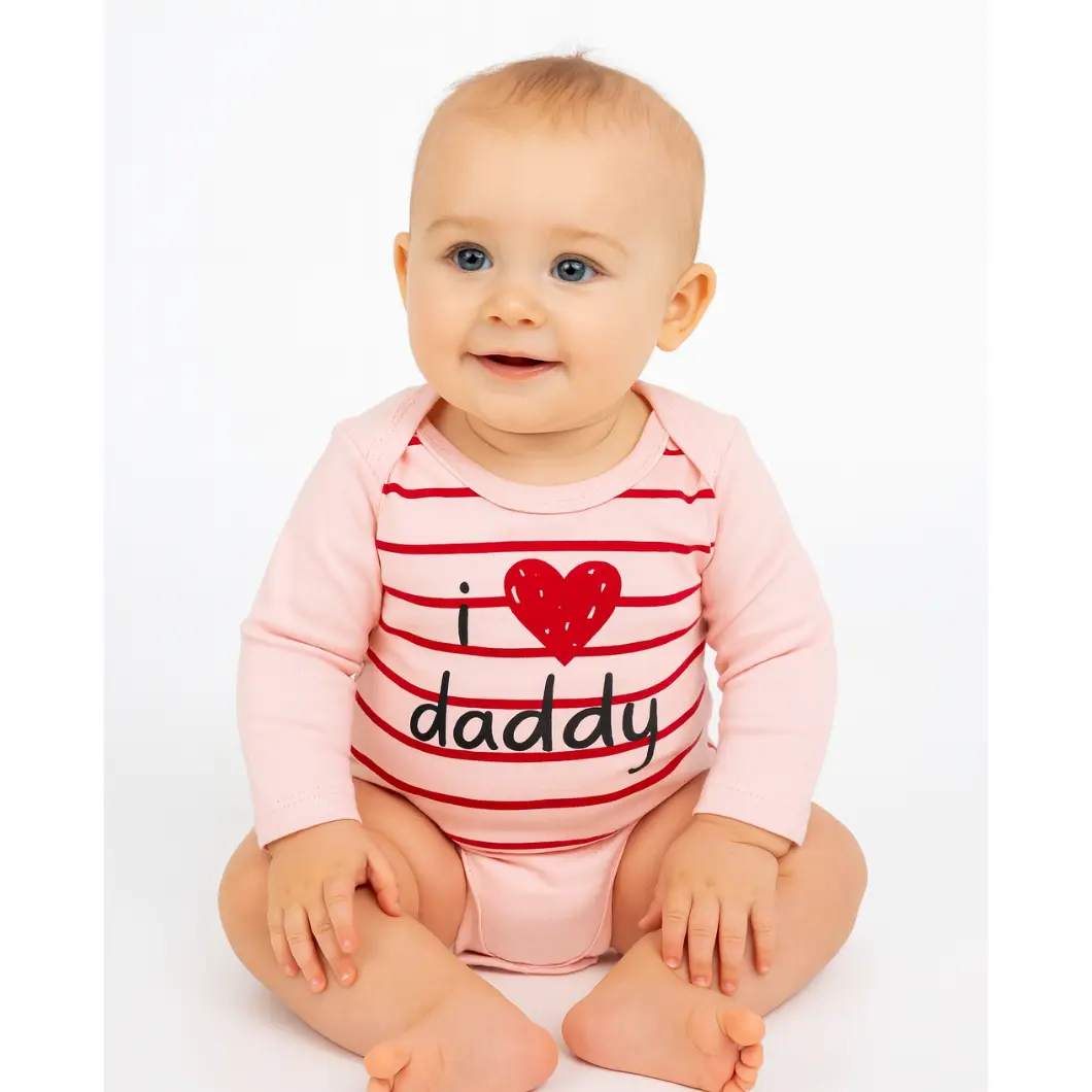 SETURI MATERNITATE - Body Bebeluși I Love Daddy Roz Bumbac