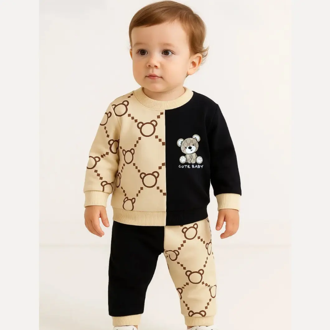 Compleu Băieței – Ursuleți Bicolor Negru & Bej – 100% Bumbac [2]