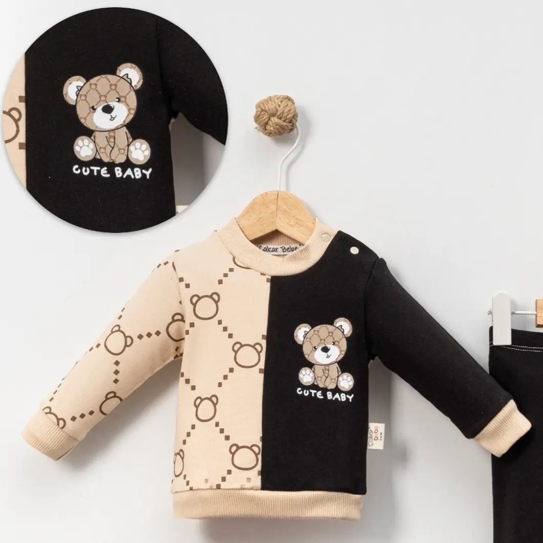 Compleu Băieței – Ursuleți Bicolor Negru & Bej – 100% Bumbac [3]