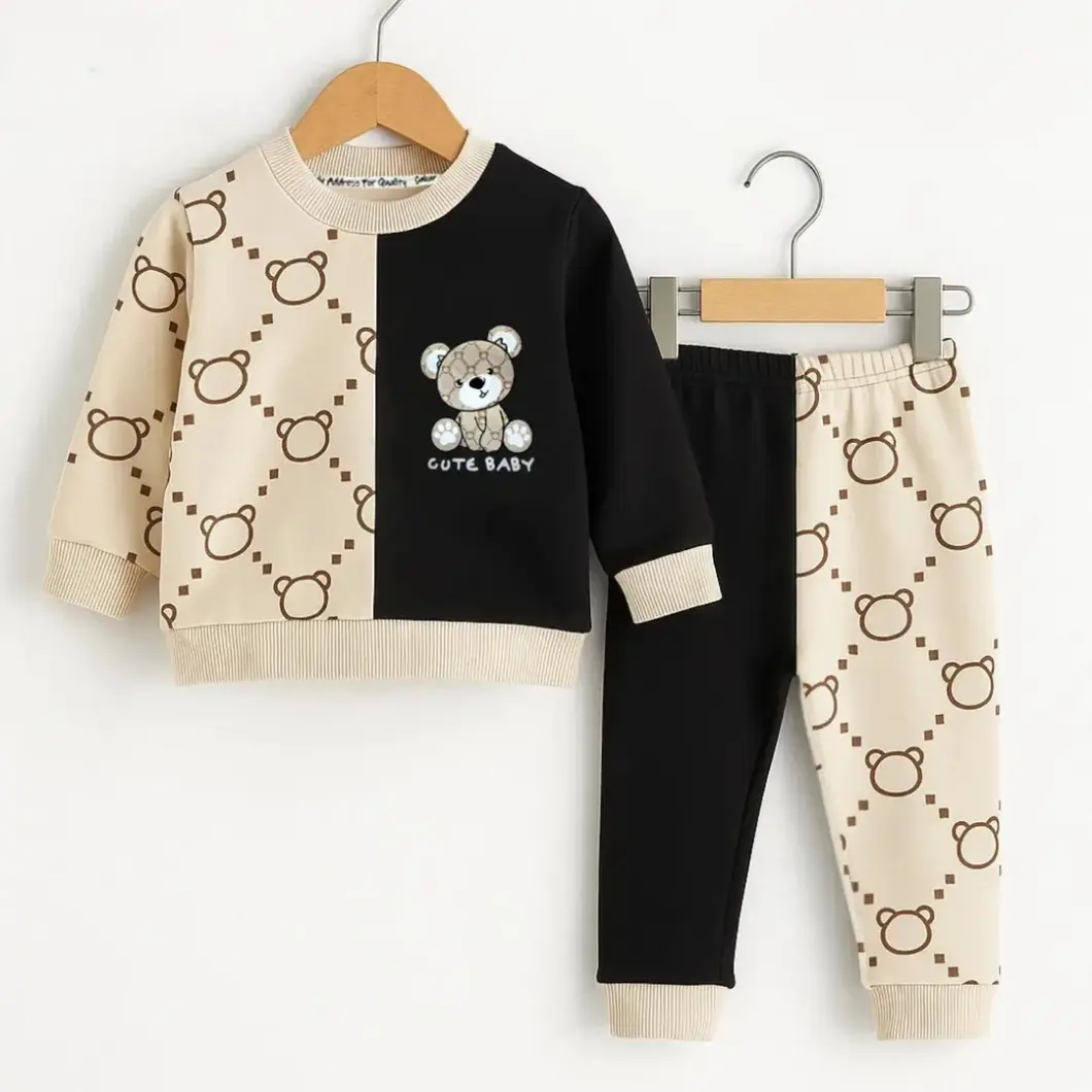 Compleu Băieței – Ursuleți Bicolor Negru & Bej – 100% Bumbac [1]