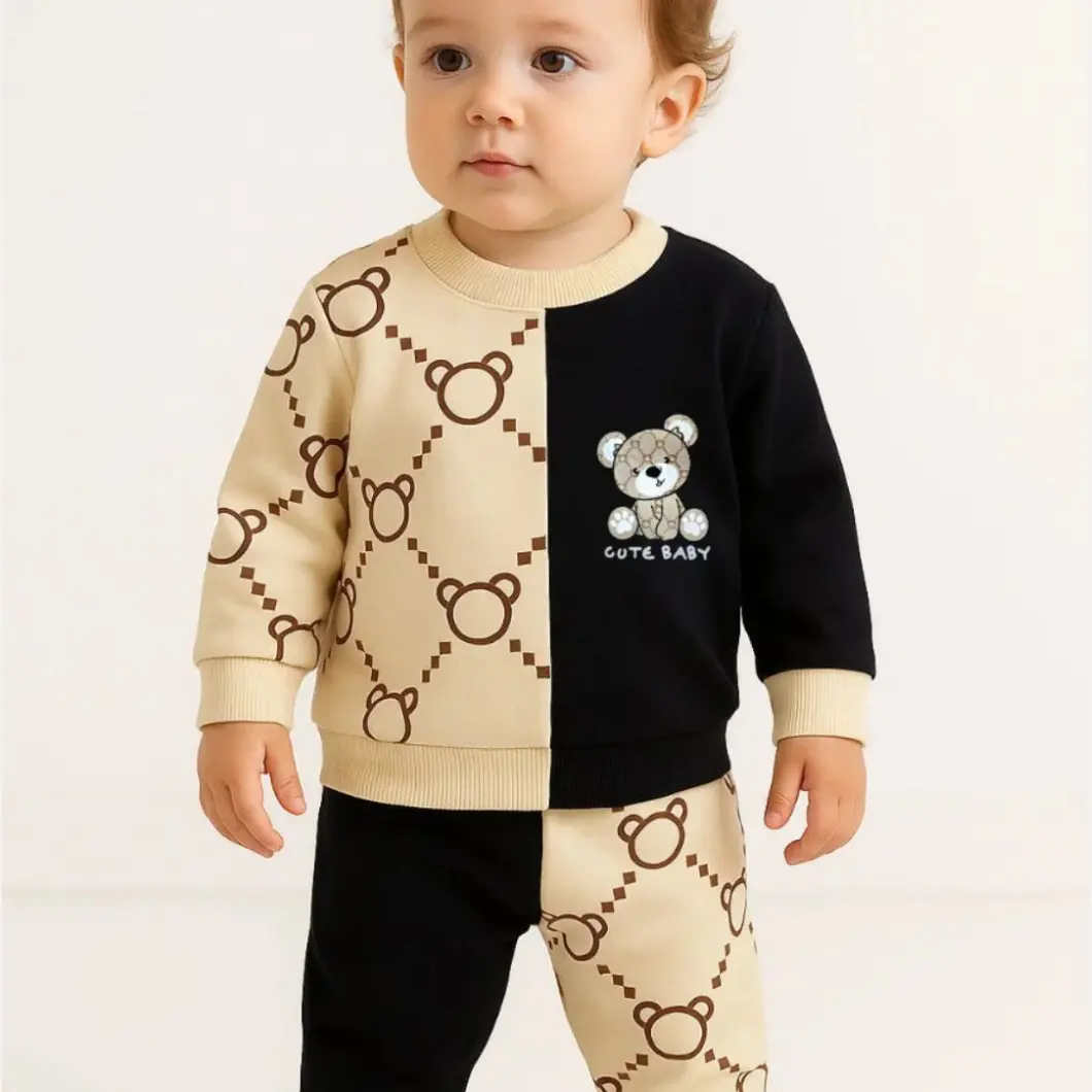 Compleu Băieței – Ursuleți Bicolor Negru & Bej – 100% Bumbac [5]