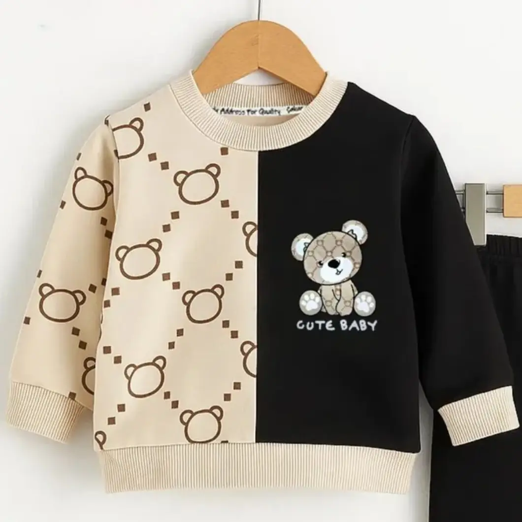 Compleu Băieței – Ursuleți Bicolor Negru & Bej – 100% Bumbac [4]