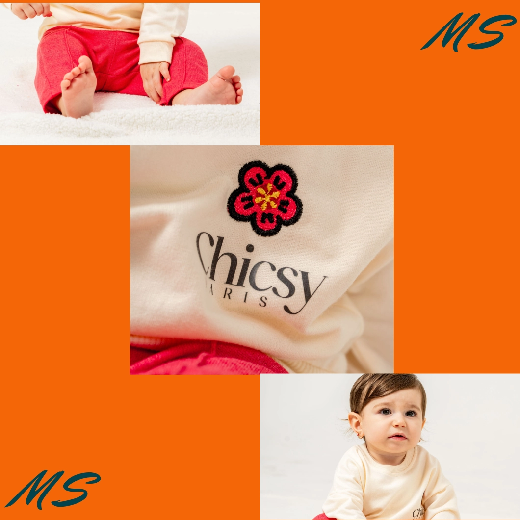 Compleu din Bumbac 2 Piese Fetițe Chicsy, Bluziță Crem, Pantaloni Roșu/Zmeură [6]