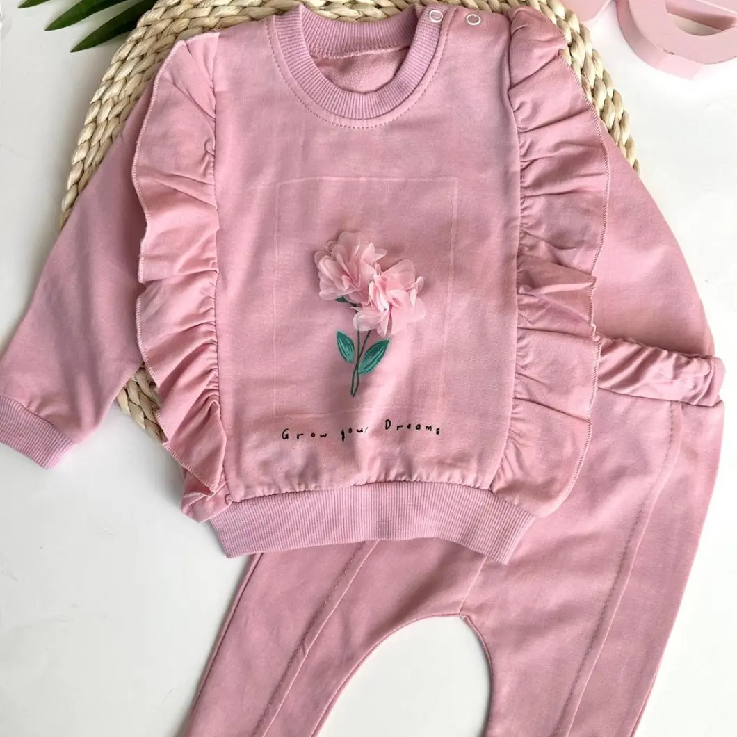 Compleu fetițe – Bluza florală 3D și pantaloni roz [1]